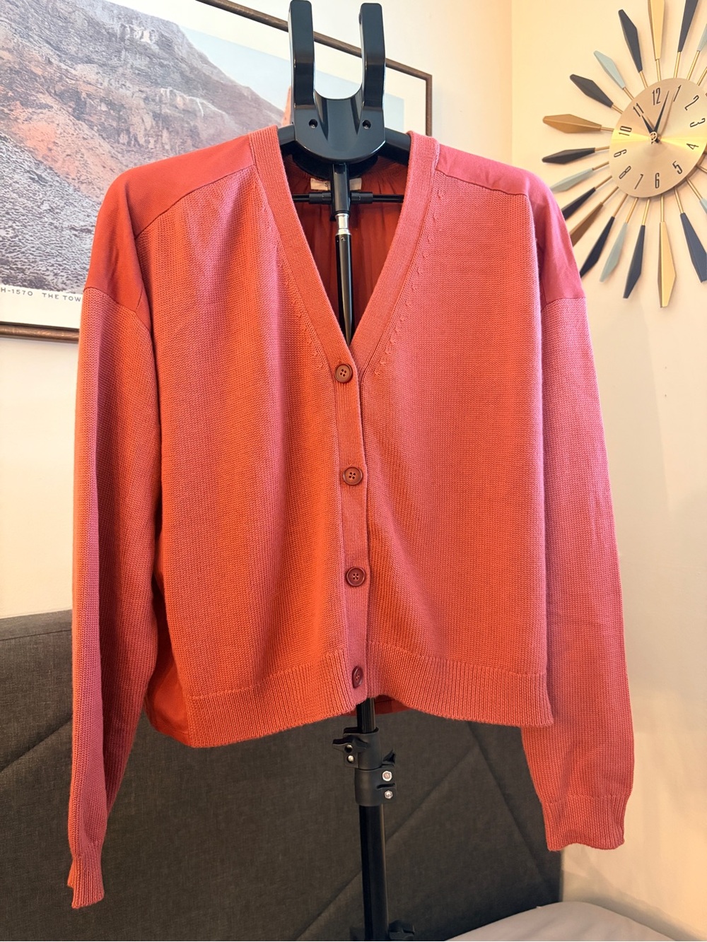 Splendid Coral-Orange Knit Cardigan Shirt | Women’s Medium Sweater